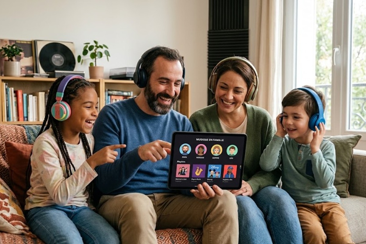 Une famille écoutant de la musique