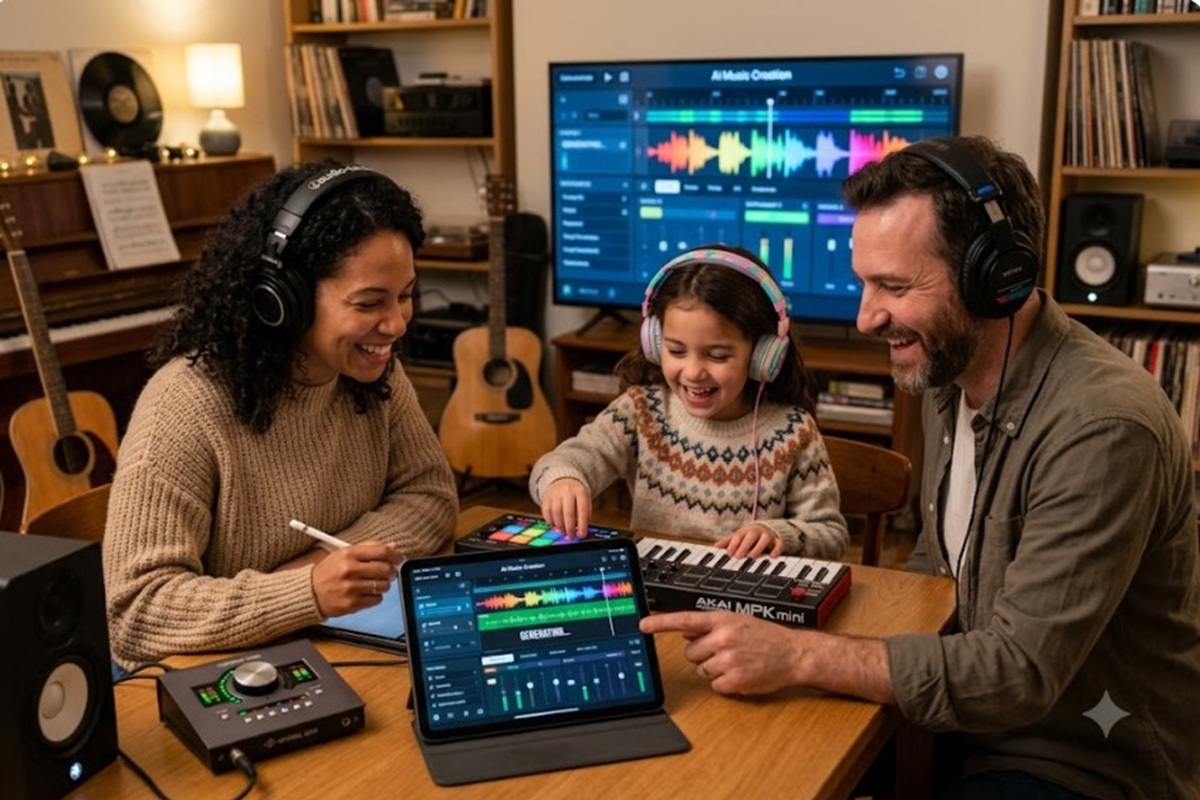 Un enfant créant de la musique avec ses parents
