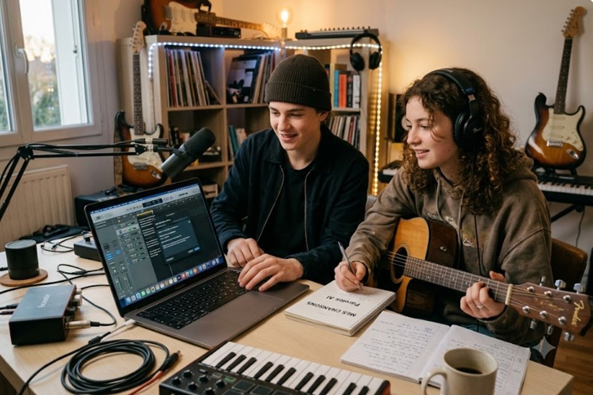 Des jeunes créant de la musique avec l’IA