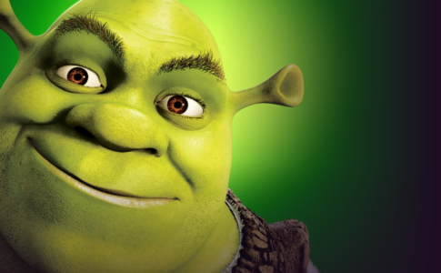 Illustration IA de l'ogre Shrek et de la princesse Fiona devant leur marais