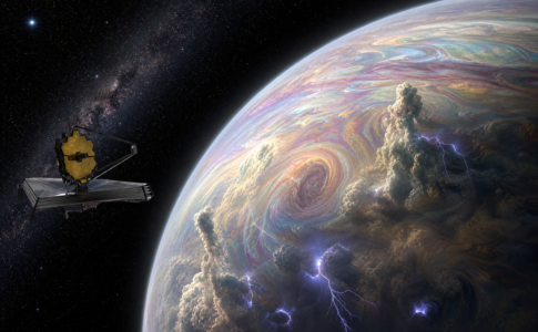 Une exoplanète aux nuages multicolores et tempêtes électriques.