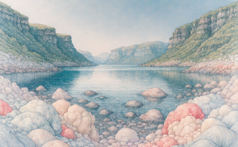Plage rocheuse au bord d'un fjord norvégien