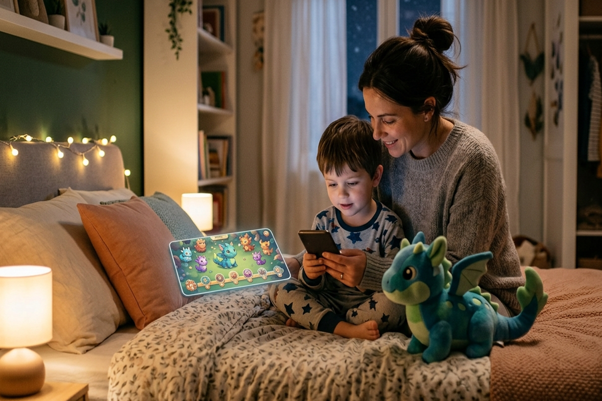 Un enfant et un adulte qui jouent sur mobile