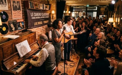 Un concert de musique acoustique dans un pub