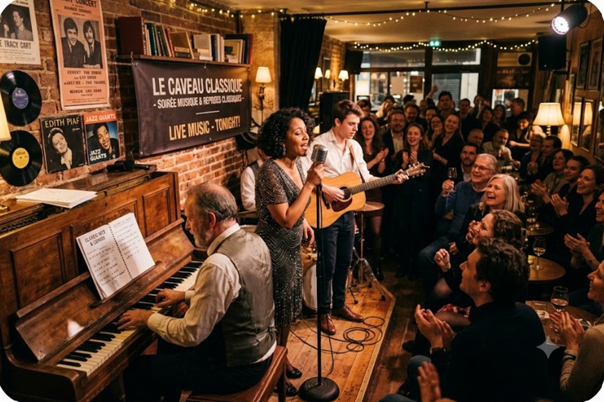 Un concert de musique acoustique dans un pub