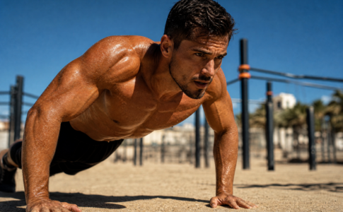 Une personne pratiquant une activité sportive en extérieur pendant une forte chaleur.
