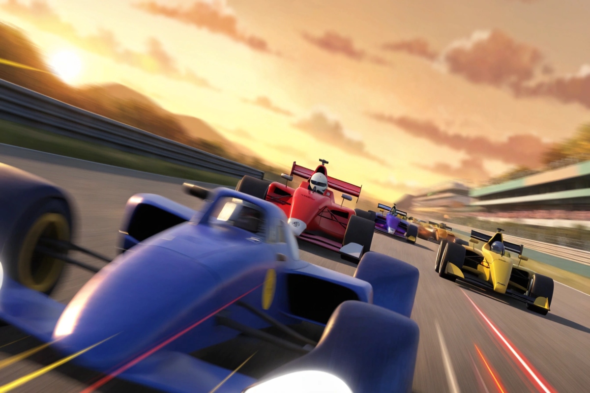 Scène de course du film d'animation Super Grand Prix