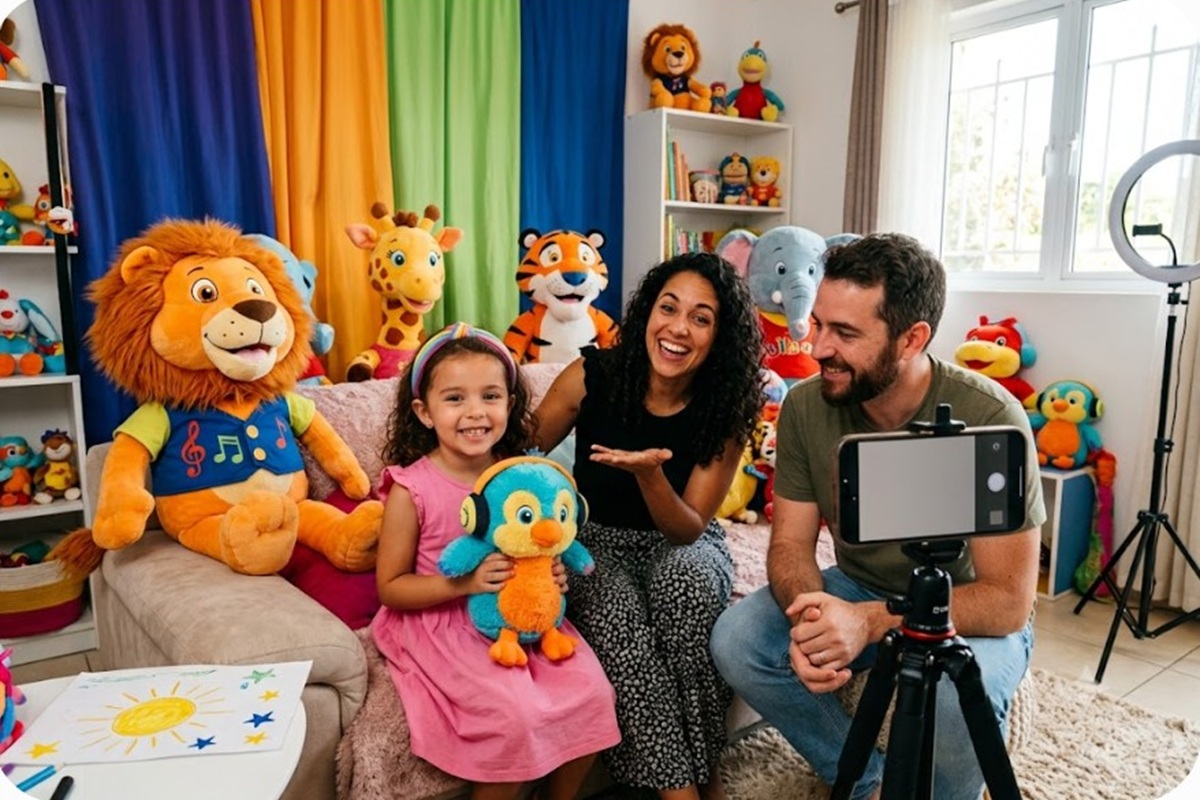 Une famille filmant une vidéo de musique