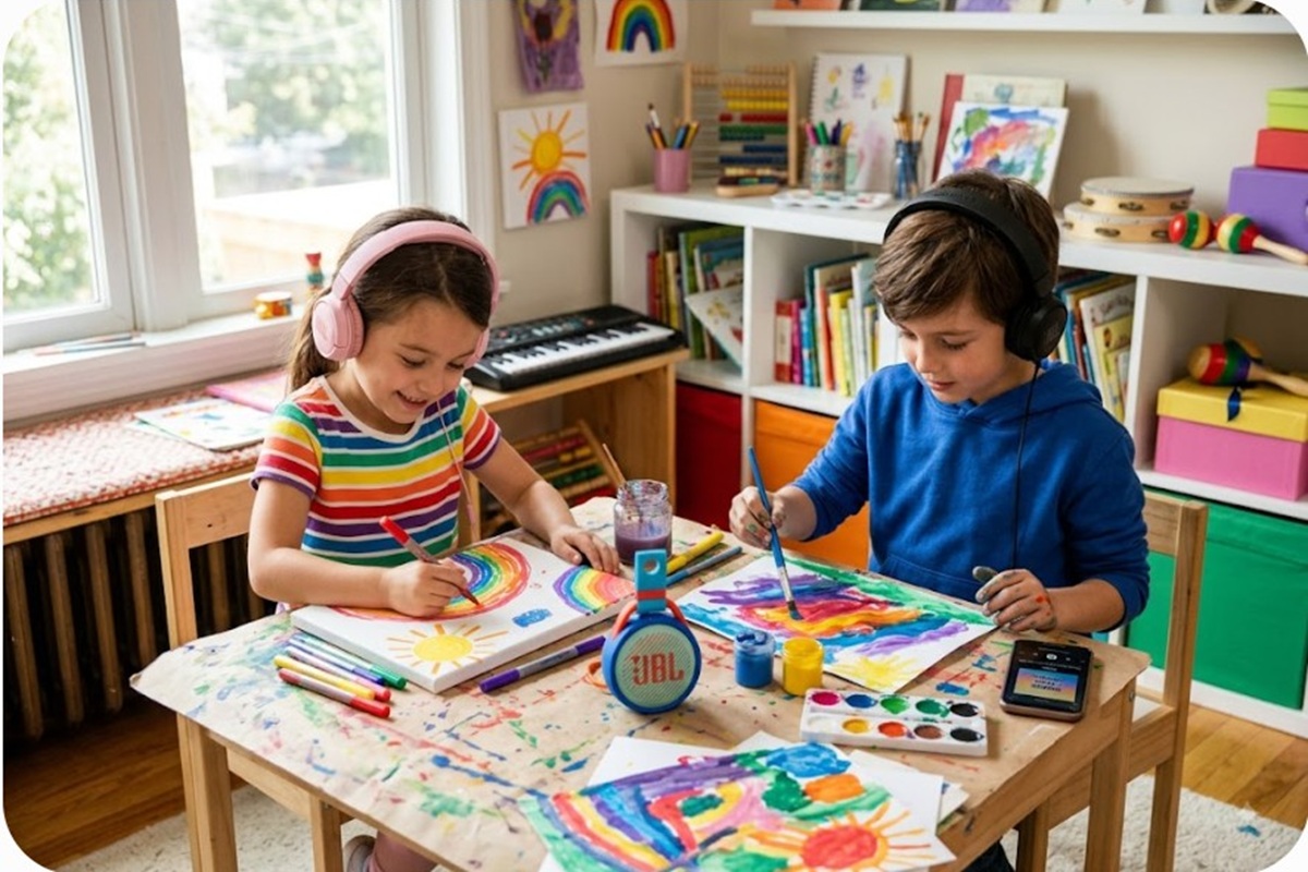 Deux enfants en phase d'apprentissage grâce à la musique