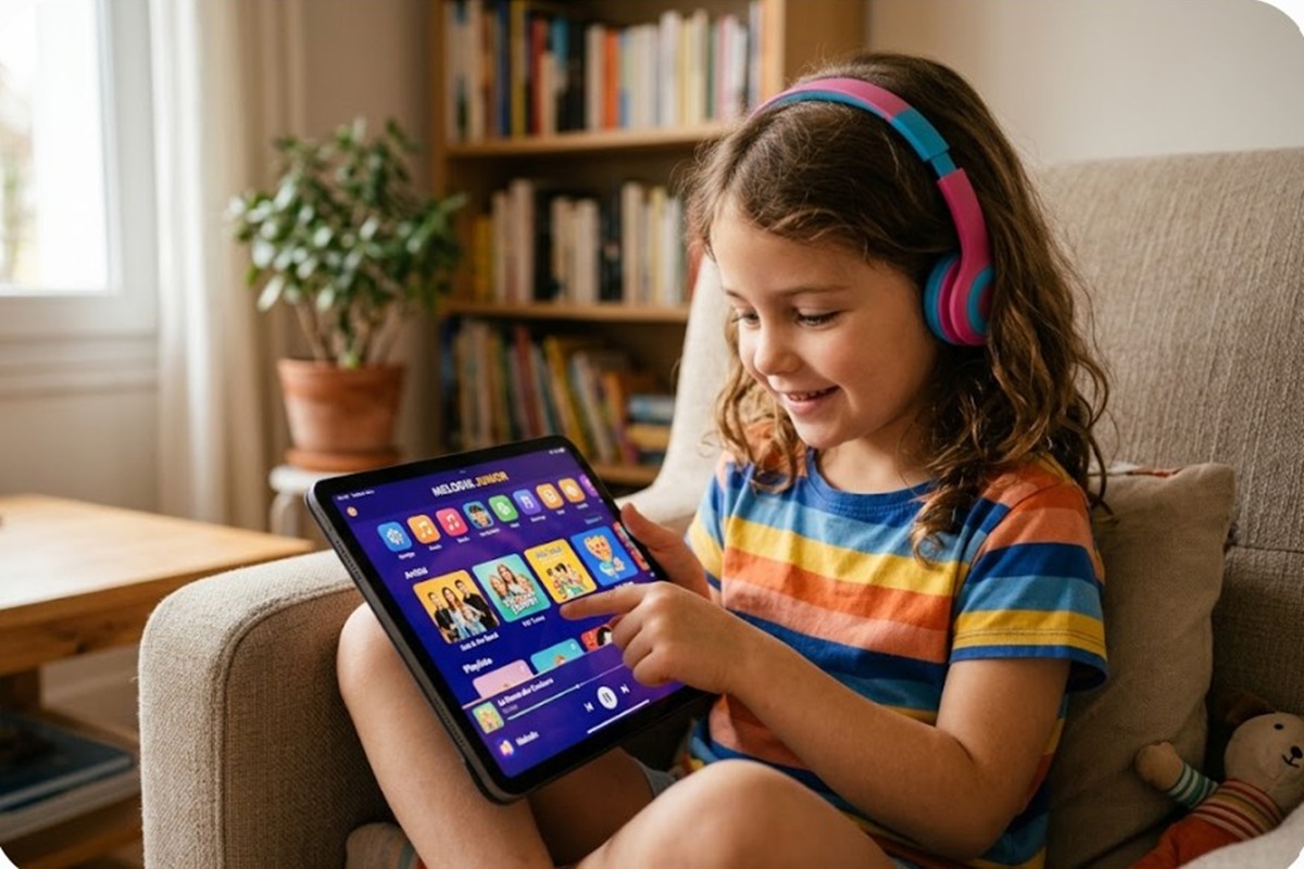 Un enfant écoutant de la musique à travers une application