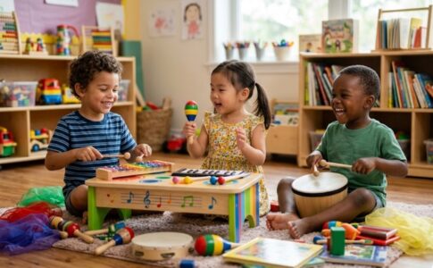 Des enfants s’amusant en musique