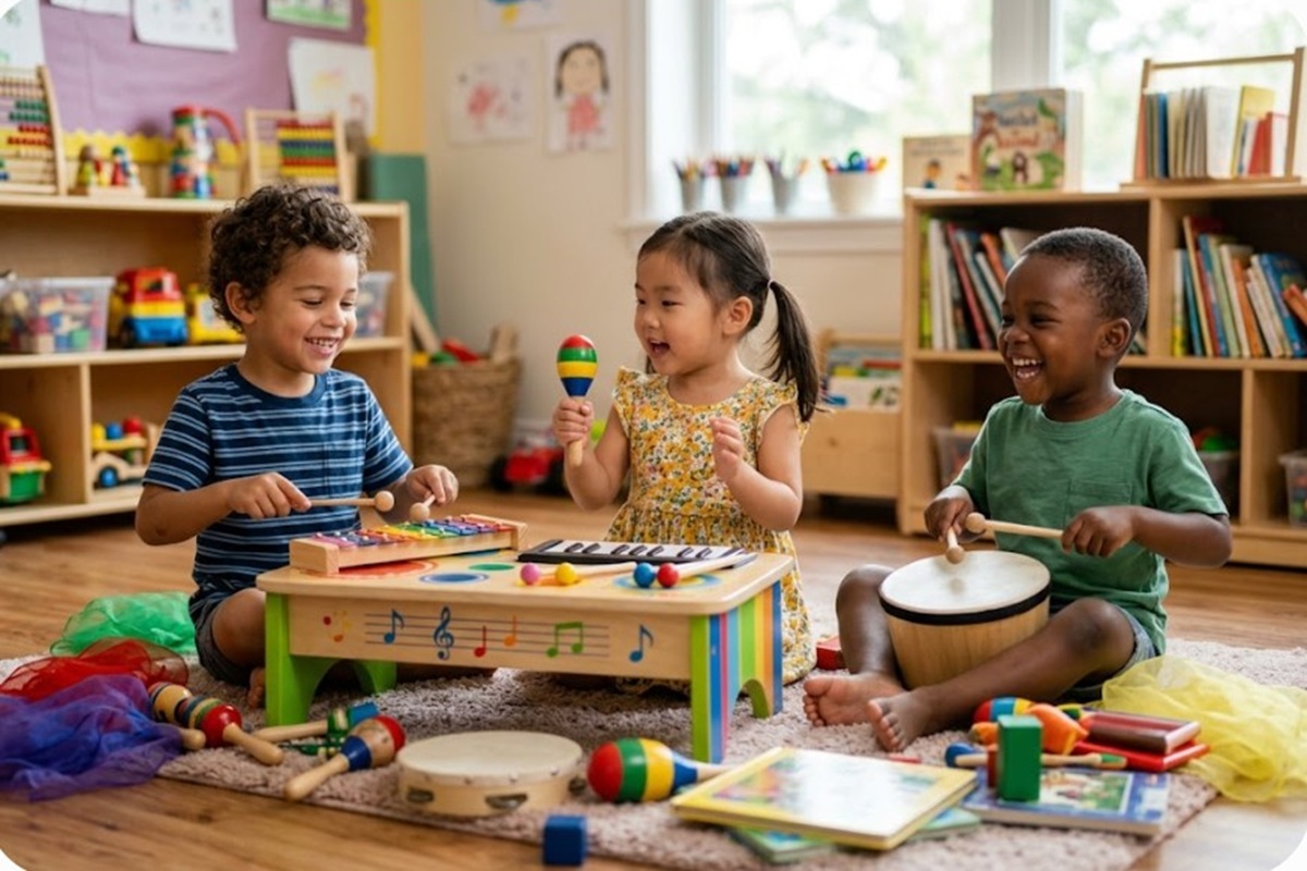 Des enfants s’amusant en musique