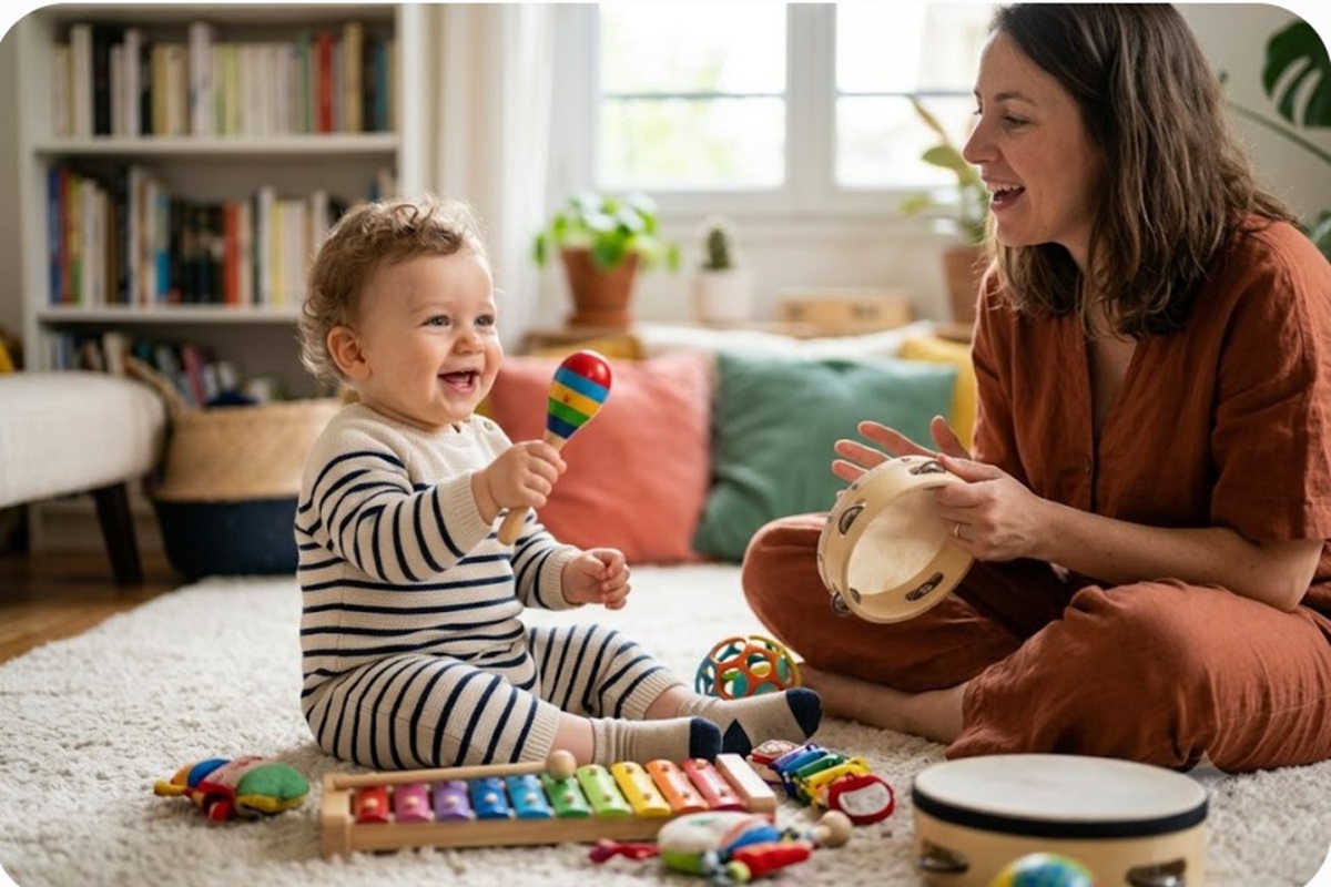 Un bébé pendant son apprentissage musical 