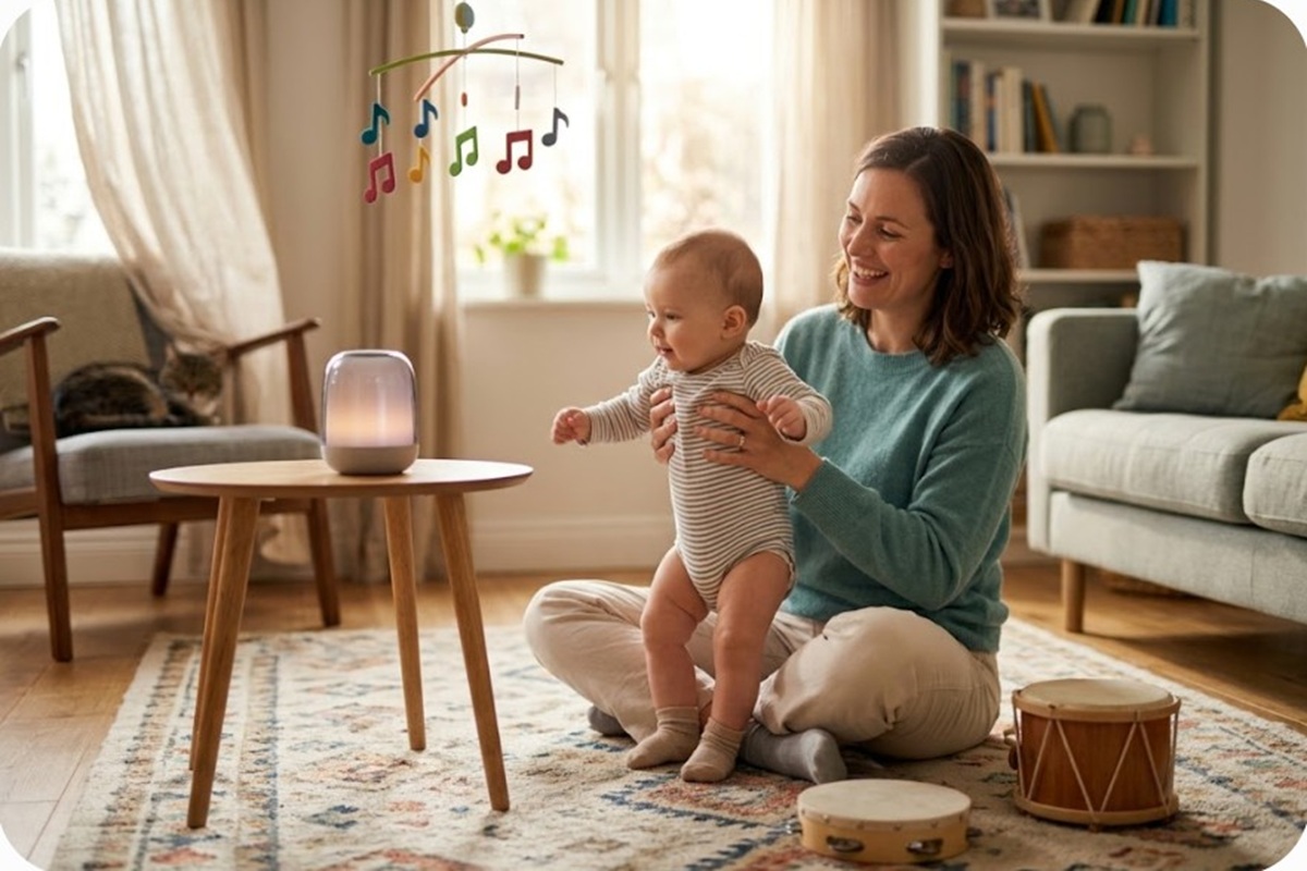 Un bébé écoutant de la musique