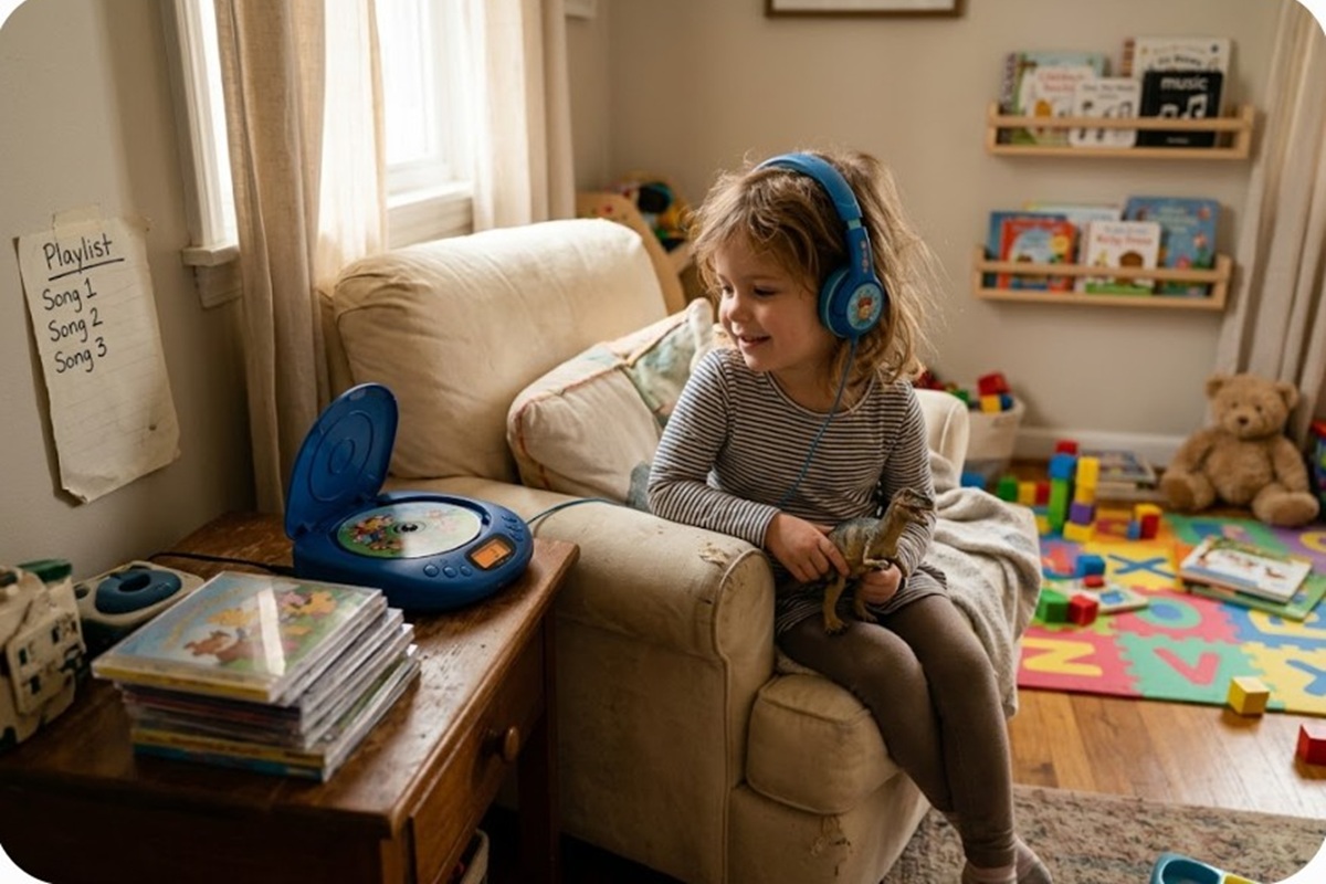 Un enfant écoutant de la musique avec son casque
