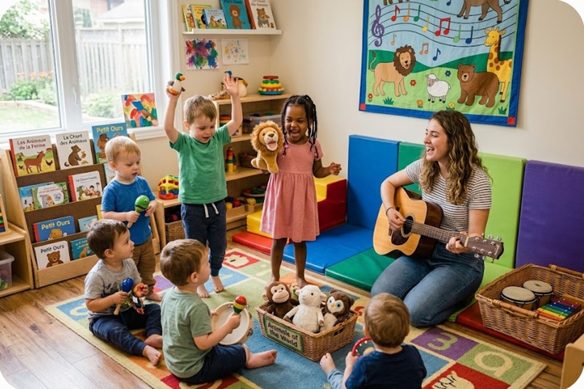Des enfants chantant des chansons sur les animaux