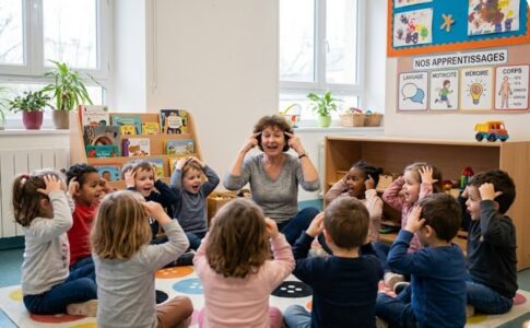 Des enfants s’amusant grâce aux chansons gestuelles