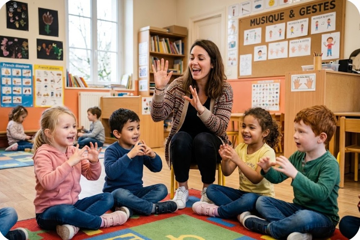 Des enfants s’amusant grâce aux chansons gestuelles