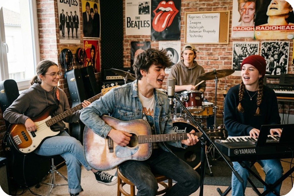 Des jeunes réunis autour de la musique