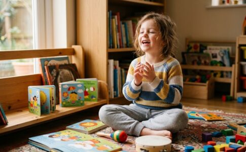 Une petite fille en train de chanter