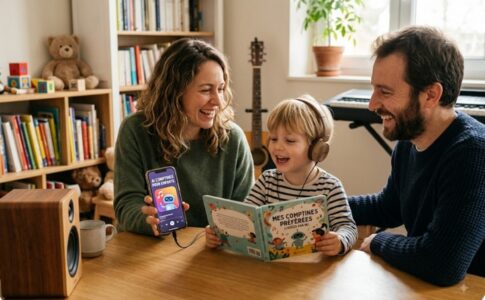 Un enfant écoutant des podcasts crées par l’IA