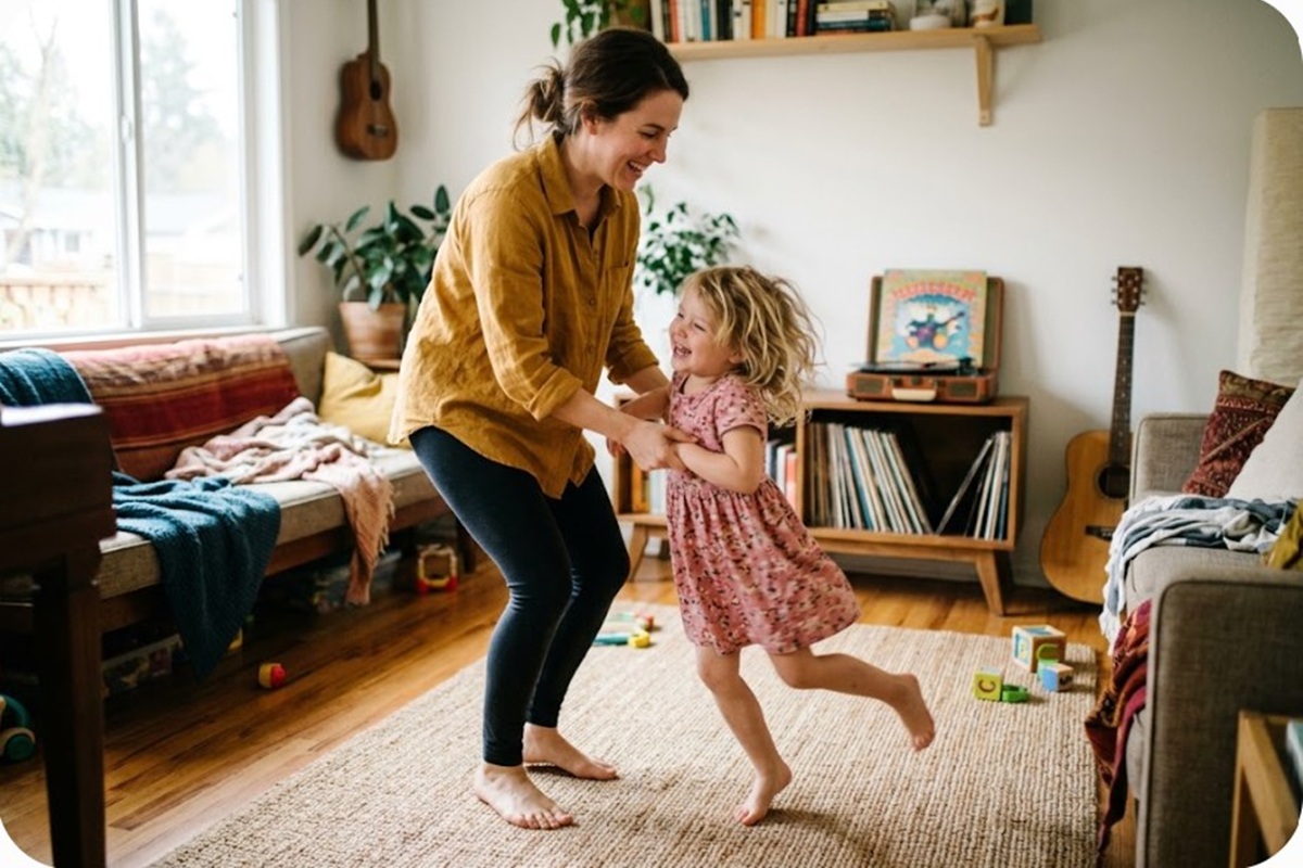 Une maman en train de danser avec son enfant