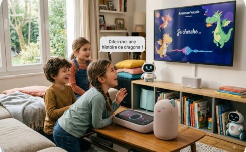 Des enfants s’amusant grâce à une aventure vocale
