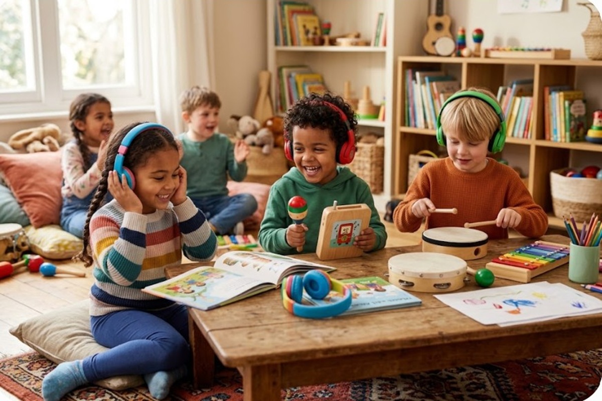 Des enfants écoutant de la musique