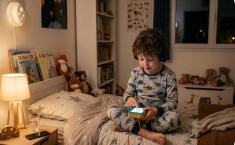 Un enfant utilisant une application de musique