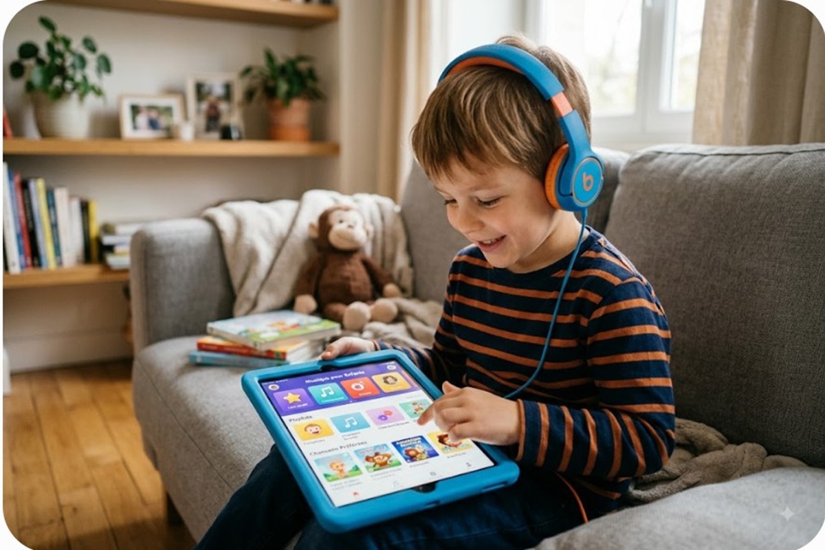 Un enfant sur une application de musique