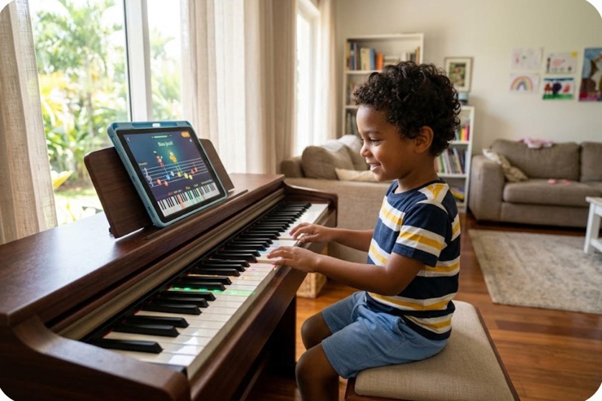 Un enfant utilisant une application musicale