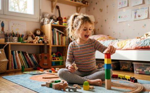 Un enfant en train de chanter en jouant