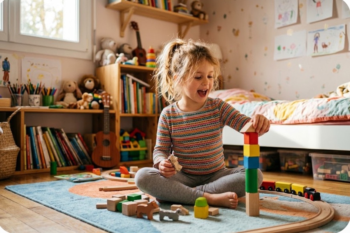 Un enfant en train de chanter en jouant