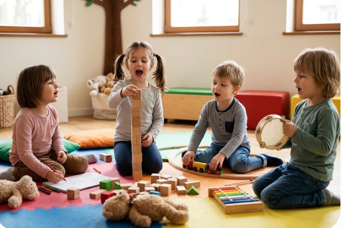 Des enfants qui chantent en jouant
