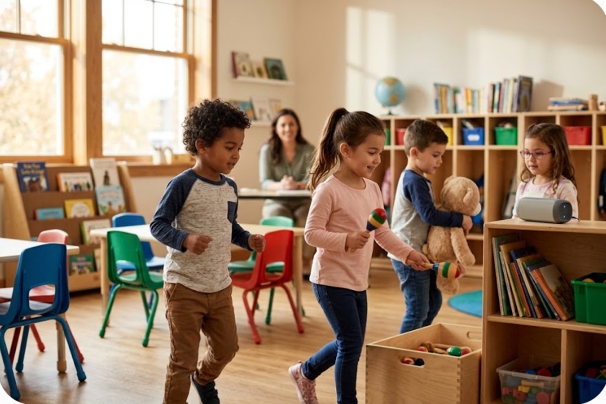 Des enfants en train de ranger leurs jouets