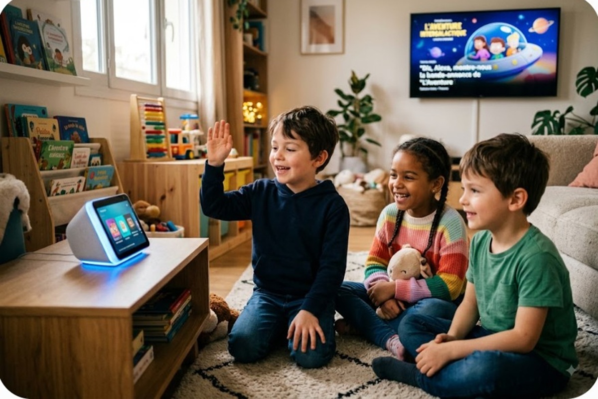 Des enfants utilisant la commande vocale