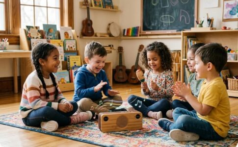Des enfants écoutant de la musique