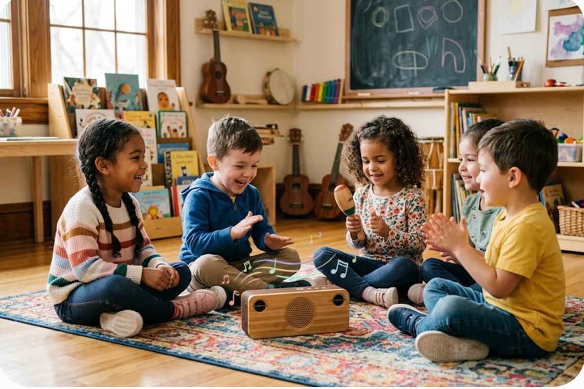 Des enfants écoutant de la musique