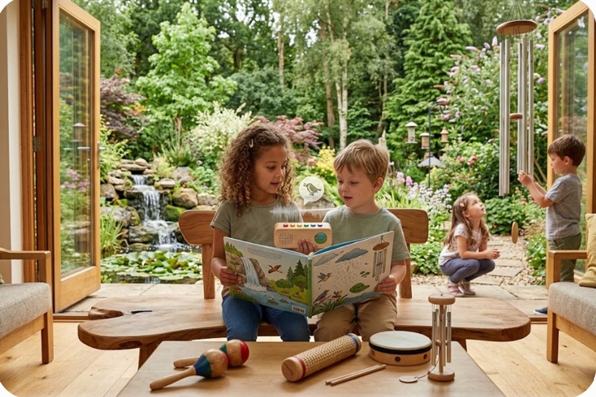Des enfants écoutant les sons de la nature