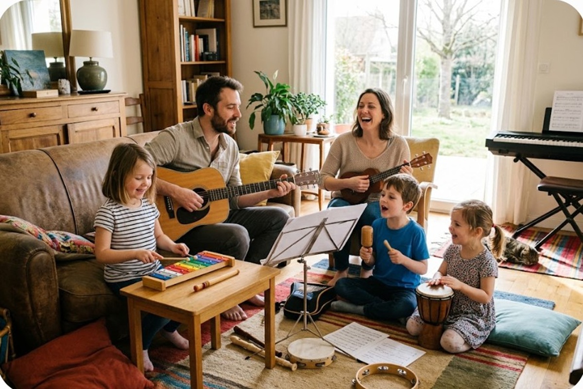 Un moment de loisir musical en famille