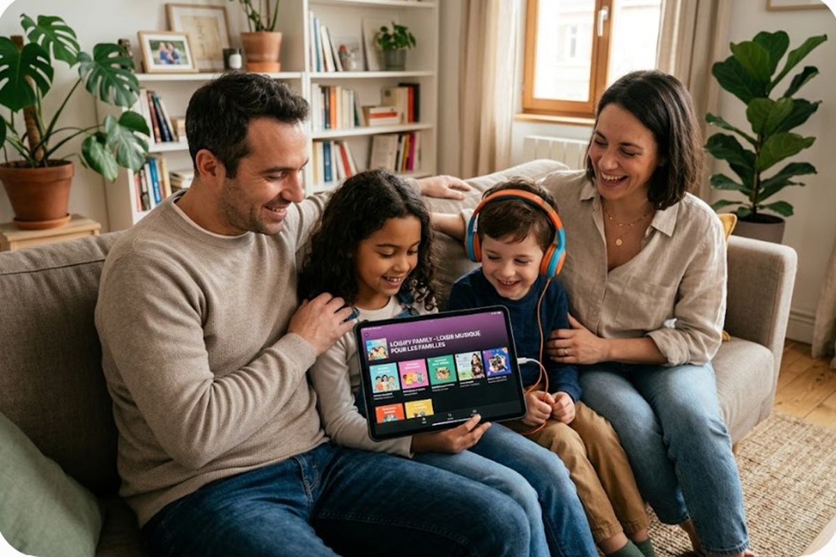 Une famille écoutant de la musique