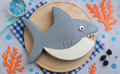 Gâteau au yaourt décoré en forme de requin.