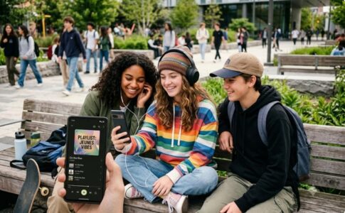 Des adolescents regardant une playlist de musique