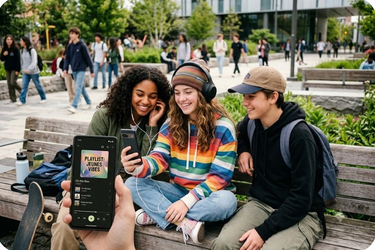 Des adolescents regardant une playlist de musique