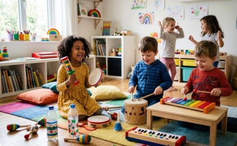 Des enfants avec des jeux musicaux