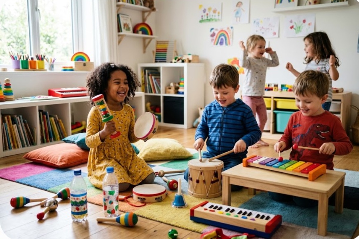Des enfants avec des jeux musicaux
