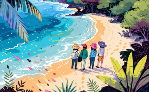 Enfants sur une île tropicale comme sur L'Île oubliée