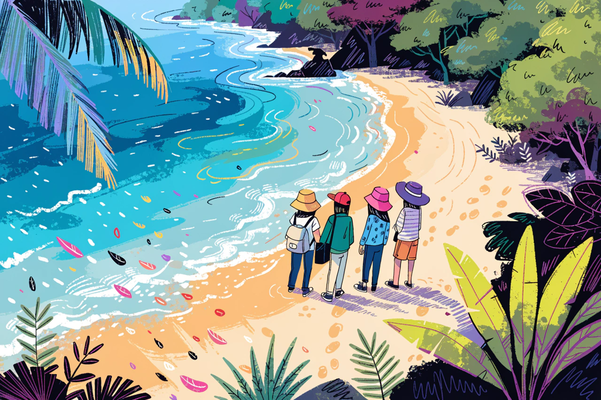 Enfants sur une île tropicale comme sur L'Île oubliée