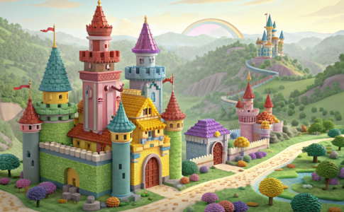 Des châteaux magiques évoquant des royaumes de LEGO Disney Princess Magical Mayhem