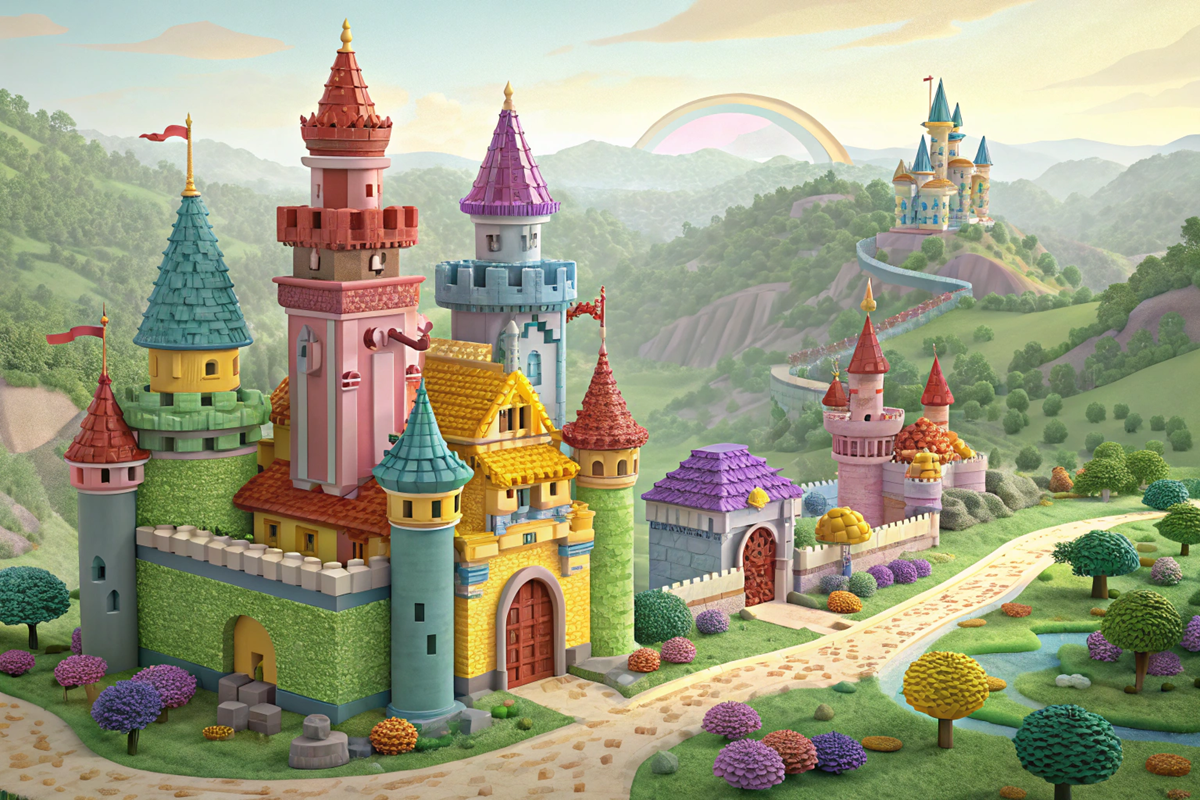 Des châteaux magiques évoquant des royaumes de LEGO Disney Princess Magical Mayhem